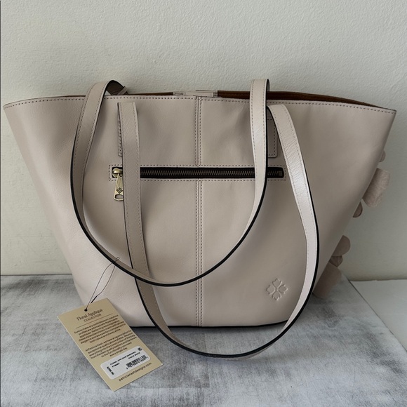 Patricia Nash Marconia Leather Tote Floral Applique HandBag Tassel Chalk White - Picture 10 of 12